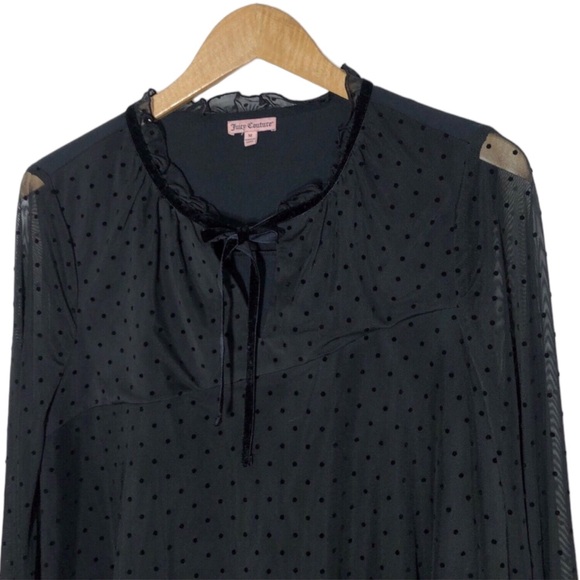 Juicy Couture Womens Sheer Polka Dot Tie Neck Blouse - Picture 1 of 5